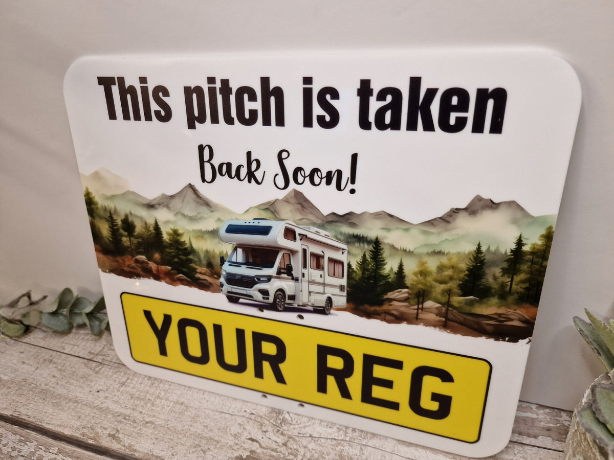 Personalised Motorhome Campsite Pitch Reserved Sign - Camper Van - Stake - Camping - Family - Pitch Saver - Colour print - All weather