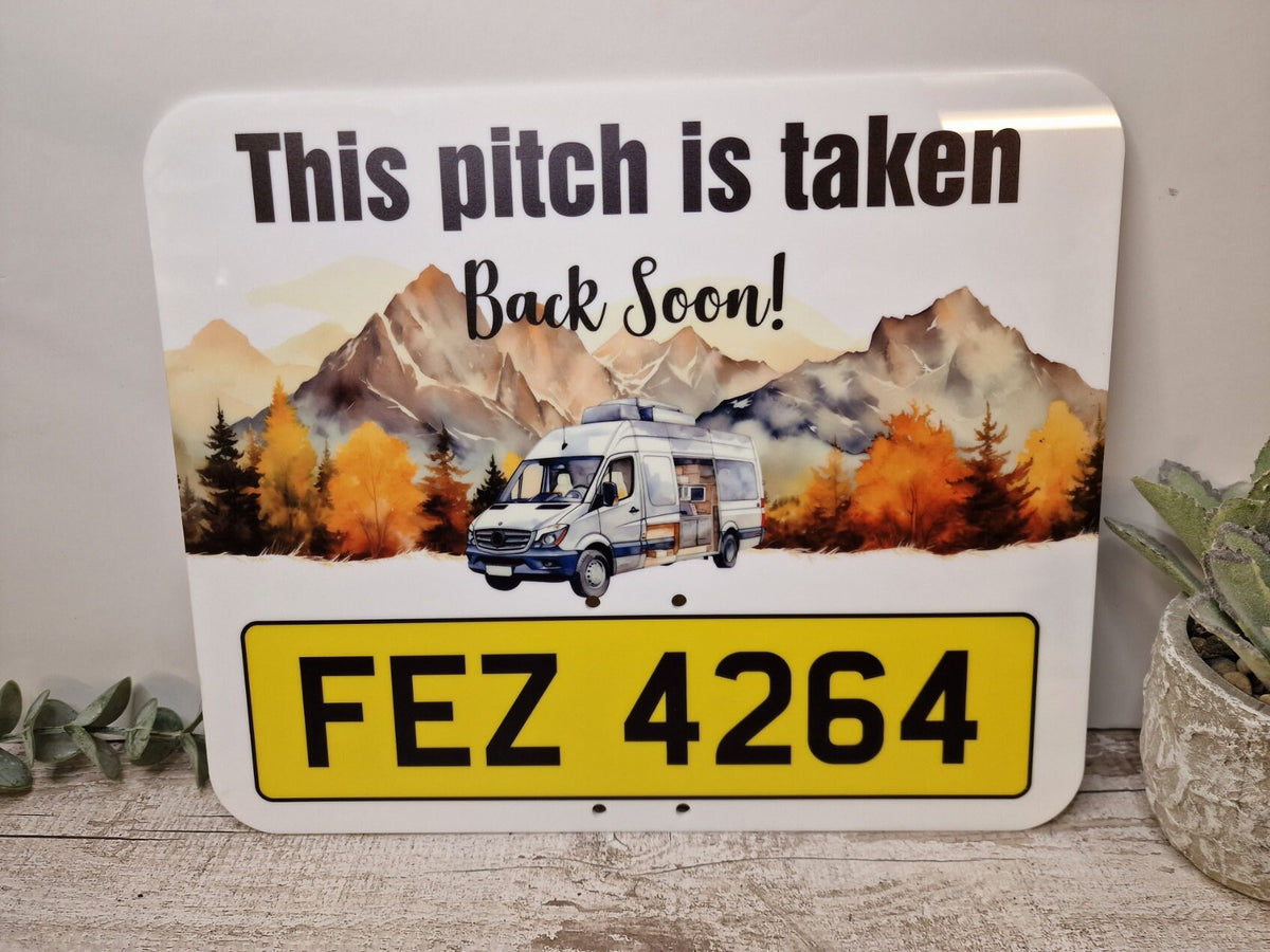 Personalised Motorhome Campsite Pitch Reserved Sign - Camper Van - Stake - Camping - Family - Pitch Saver - Colour print - All weather