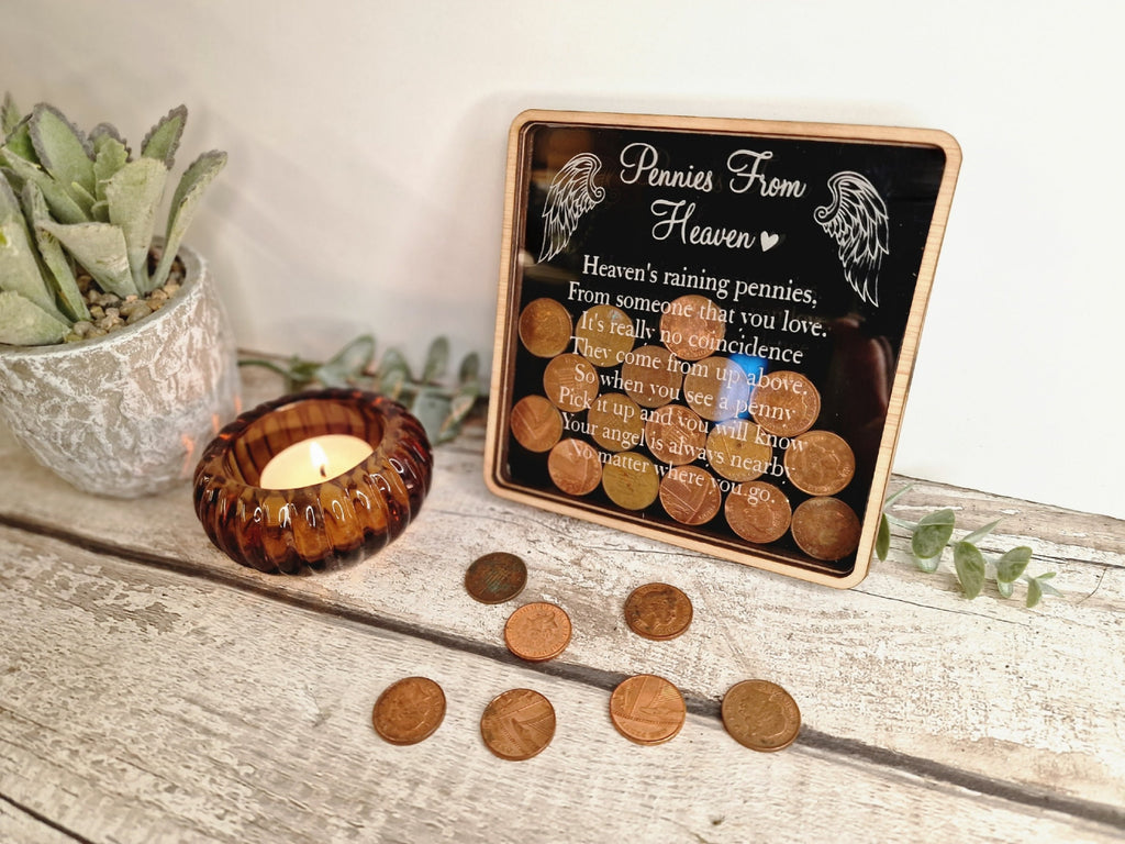 Pennies from Heaven Bank - Wooden Piggy Bank - Memorial - Bereavement - Sympathy - Remembrance - Angel - Gift - Present - Keepsake -