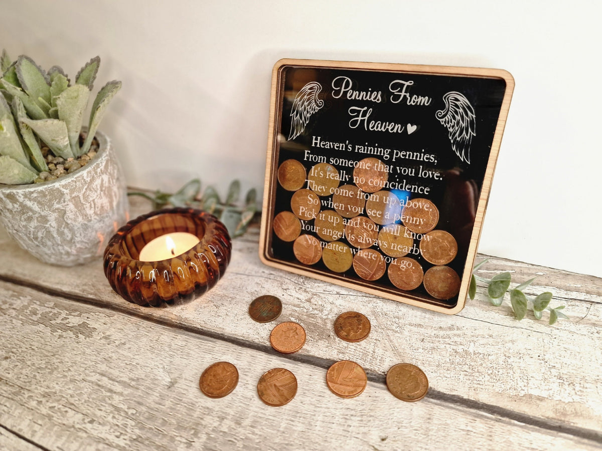 Pennies from Heaven Bank - Wooden Piggy Bank - Memorial - Bereavement - Sympathy - Remembrance - Angel - Gift - Present - Keepsake -
