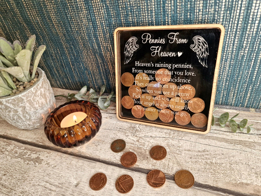 Pennies from Heaven Bank - Wooden Piggy Bank - Memorial - Bereavement - Sympathy - Remembrance - Angel - Gift - Present - Keepsake -