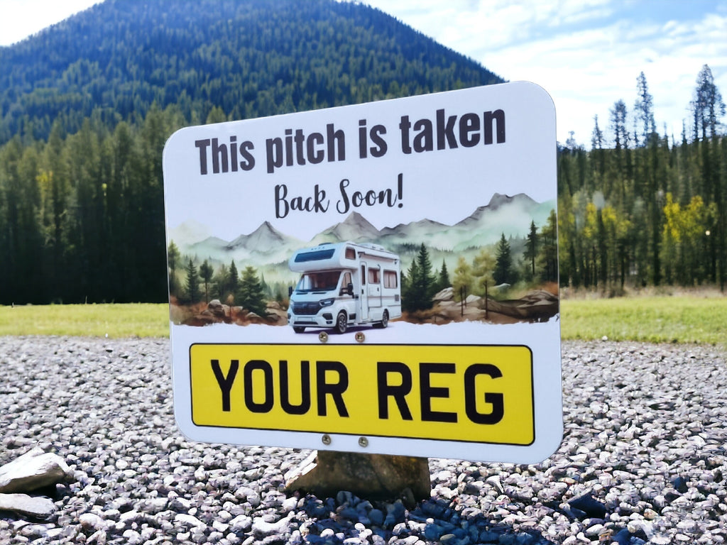 Personalised Motorhome Campsite Pitch Reserved Sign - Camper Van - Stake - Camping - Family - Pitch Saver - Colour print - All weather