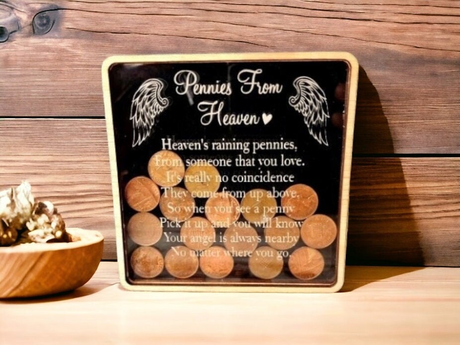 Pennies from Heaven Bank - Wooden Piggy Bank - Memorial - Bereavement - Sympathy - Remembrance - Angel - Gift - Present - Keepsake -