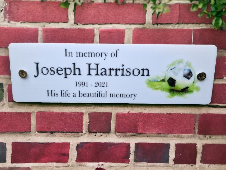 Personalised Football Memorial Bench Plaque - Anniversary - Garden - Tree - Commemoration - Urn - Casket - Grave marker - Indoor - Outdoor
