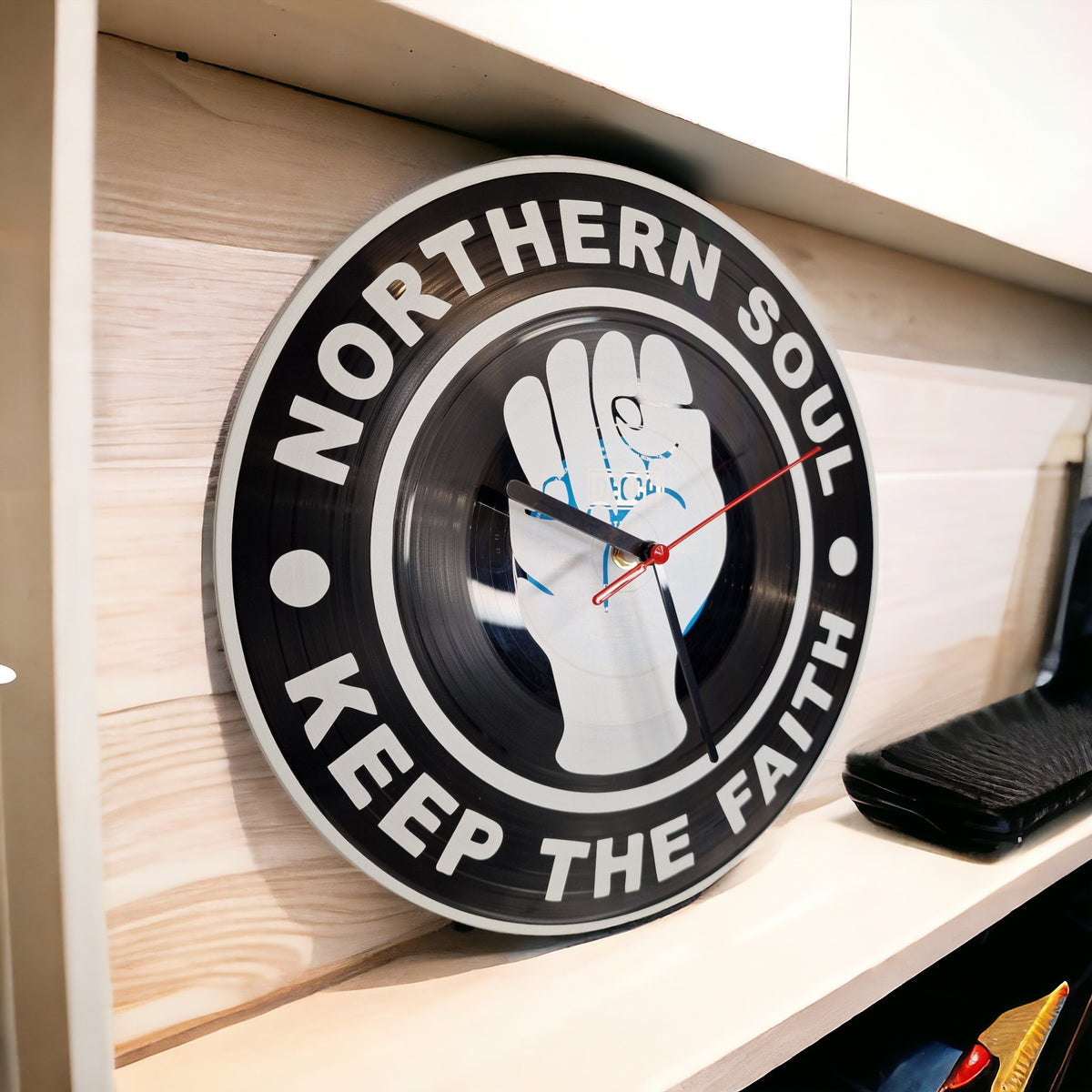 Northern Soul Keep The Faith clock - Wigan Casino - Vintage - Retro - Man Cave - Bar - Decor - made with re-purposed vinyl records - quartz