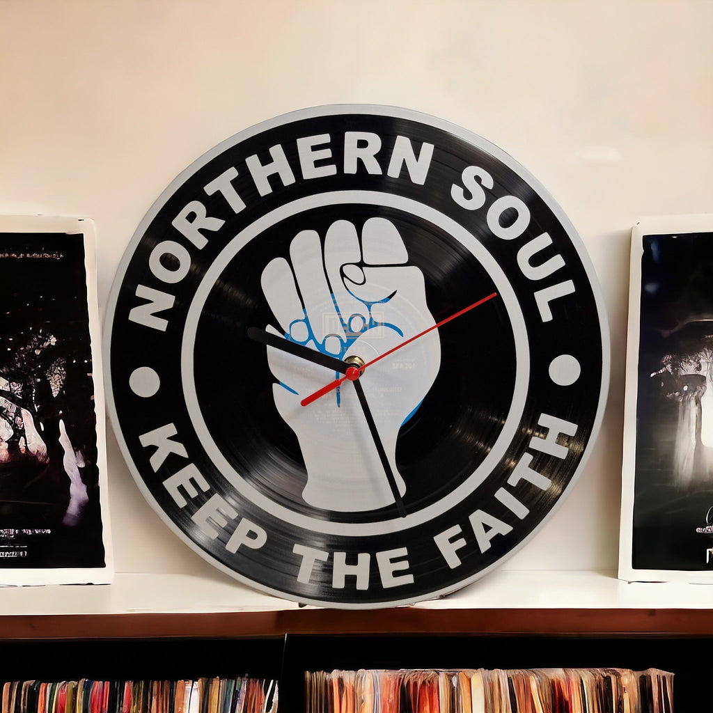 Northern Soul Keep The Faith clock - Wigan Casino - Vintage - Retro - Man Cave - Bar - Decor - made with re-purposed vinyl records - quartz