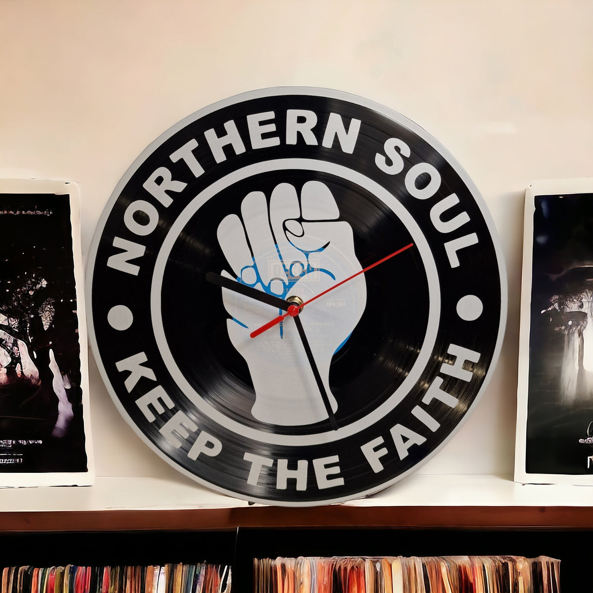 Northern Soul Keep The Faith clock - Wigan Casino - Vintage - Retro - Man Cave - Bar - Decor - made with re-purposed vinyl records - quartz