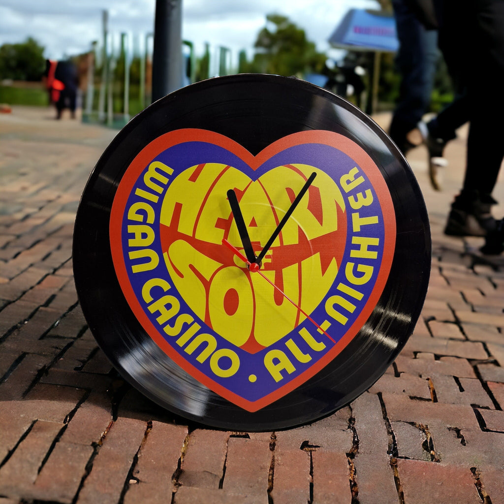 Wigan Casino Northern Soul Clock - Keep the faith - Vintage - Retro - Man Cave - Bar - Decor - made with re-purposed vinyl records - quartz
