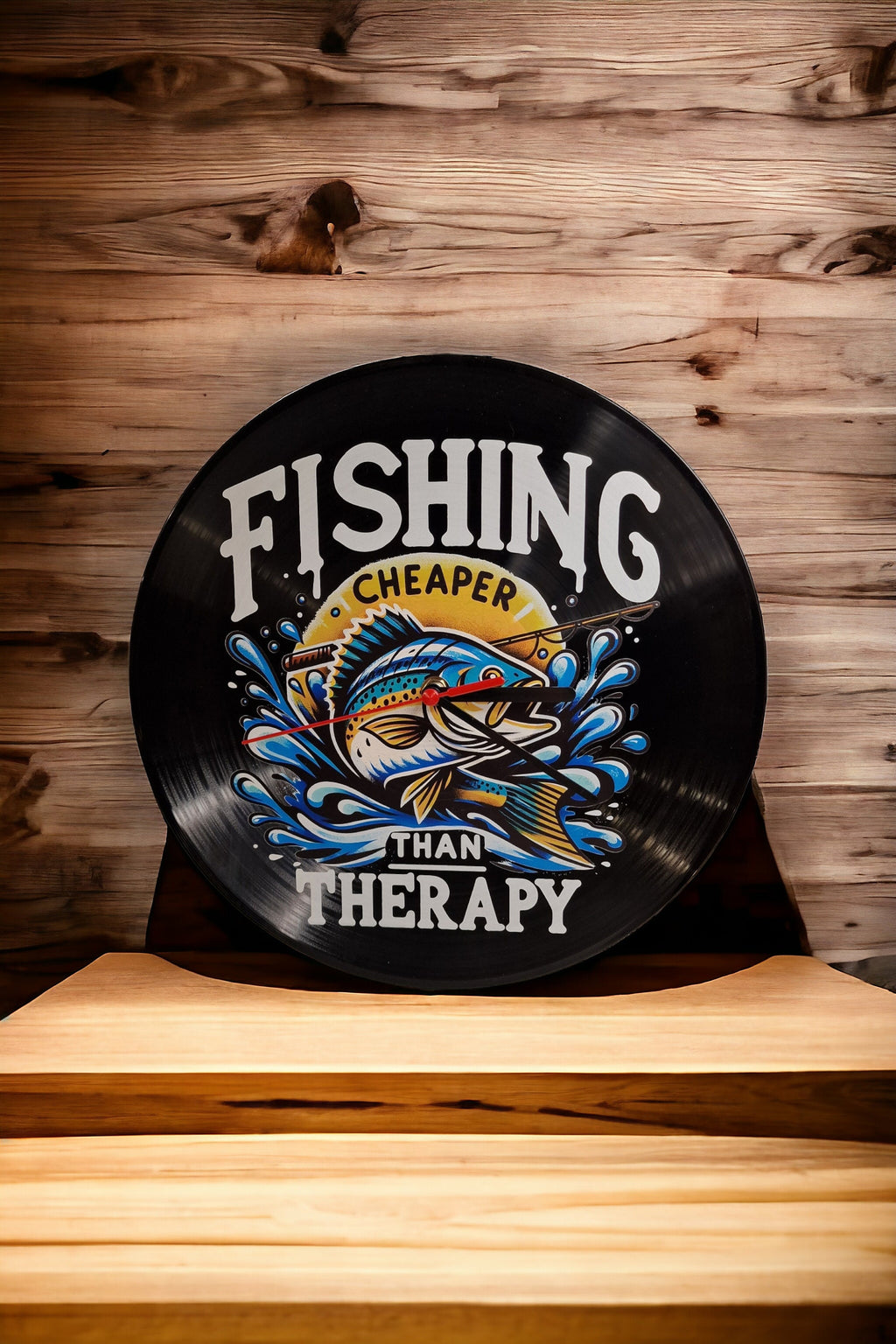 Fishing Fisherman Clock - Carp - Pike - Sea - Angling - Display - Man Cave - Bar - Decor - made with re-purposed vinyl records - quartz