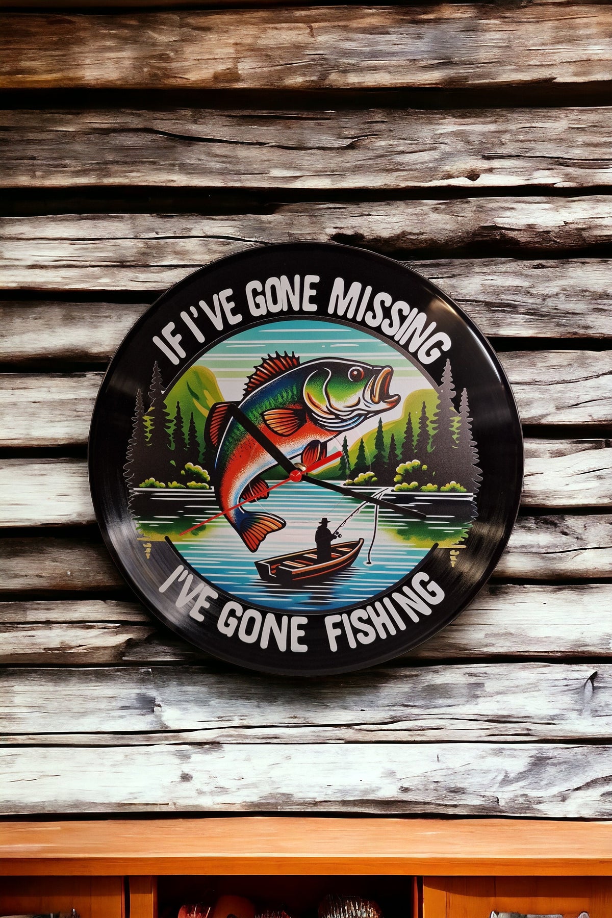 Fishing Fisherman Clock - Carp - Pike - Sea - Angling - Display - Man Cave - Bar - Decor - made with re-purposed vinyl records - quartz