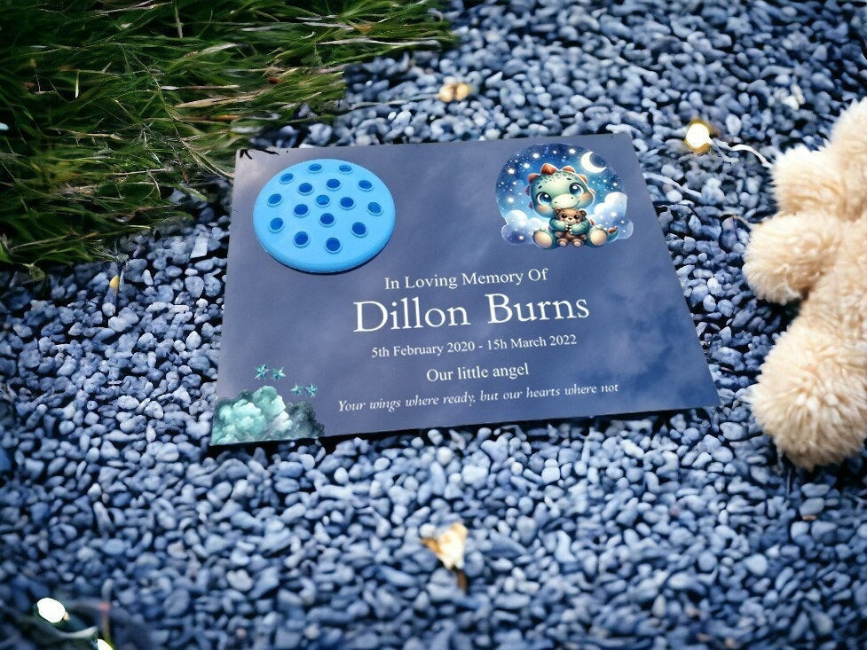 Personalised baby memorial grave marker - Dino design - Temporary headstone, outdoor - Anniversary - Child - Boy - Miscarriage - Angel