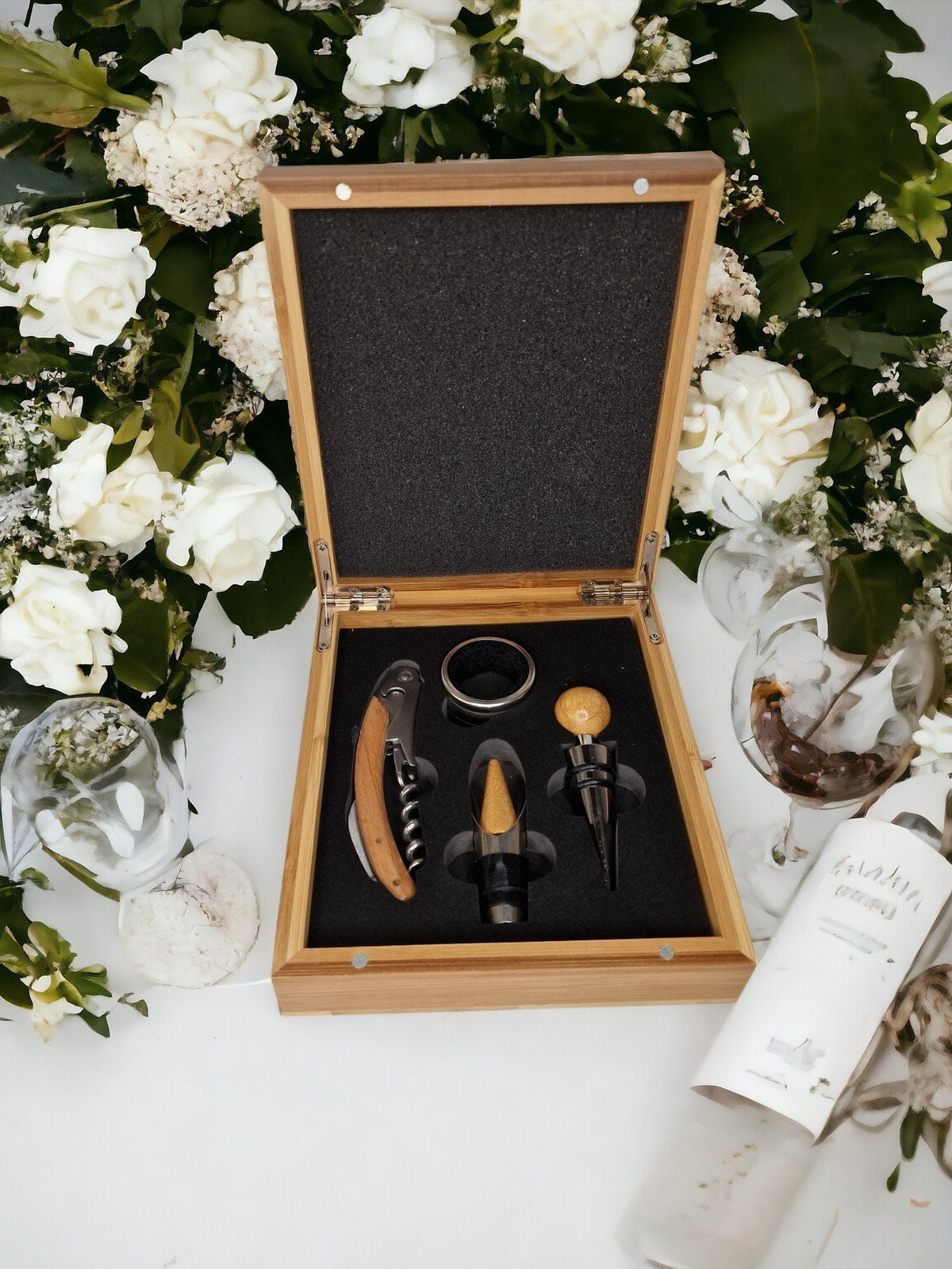 Personalised Mr & Mrs - Wedding - Wine Sommelier Set -Kit - Gift - Valentines - 5th Wood Anniversary - Bottle Opener - Wine - Prosecco