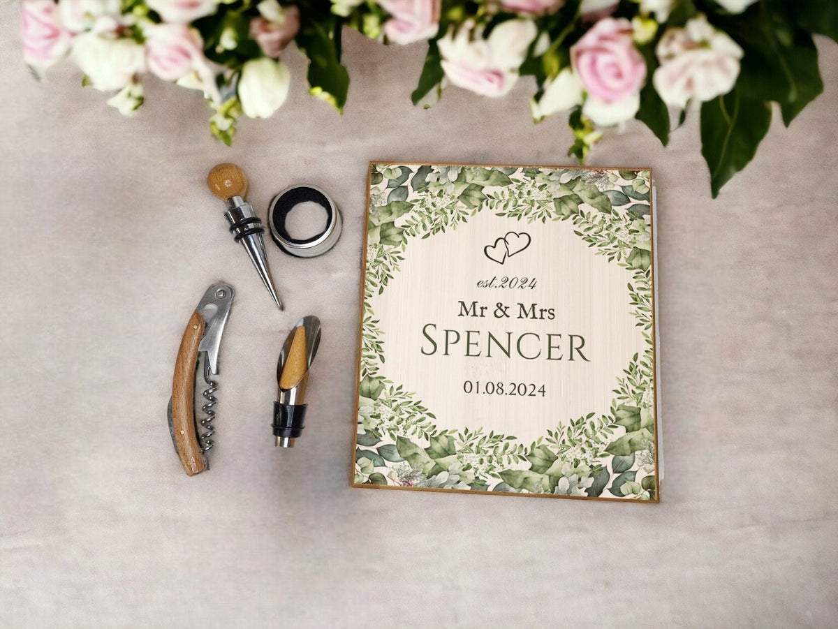 Personalised Mr & Mrs - Wedding - Wine Sommelier Set -Kit - Gift - Valentines - 5th Wood Anniversary - Bottle Opener - Wine - Prosecco