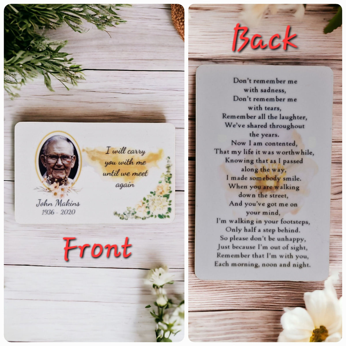 Personalised Memorial Wallet - Purse card - Funeral - Anniversary - Memory - Sentimental - Gift - Thoughtful -Present - Grave decor - Unique