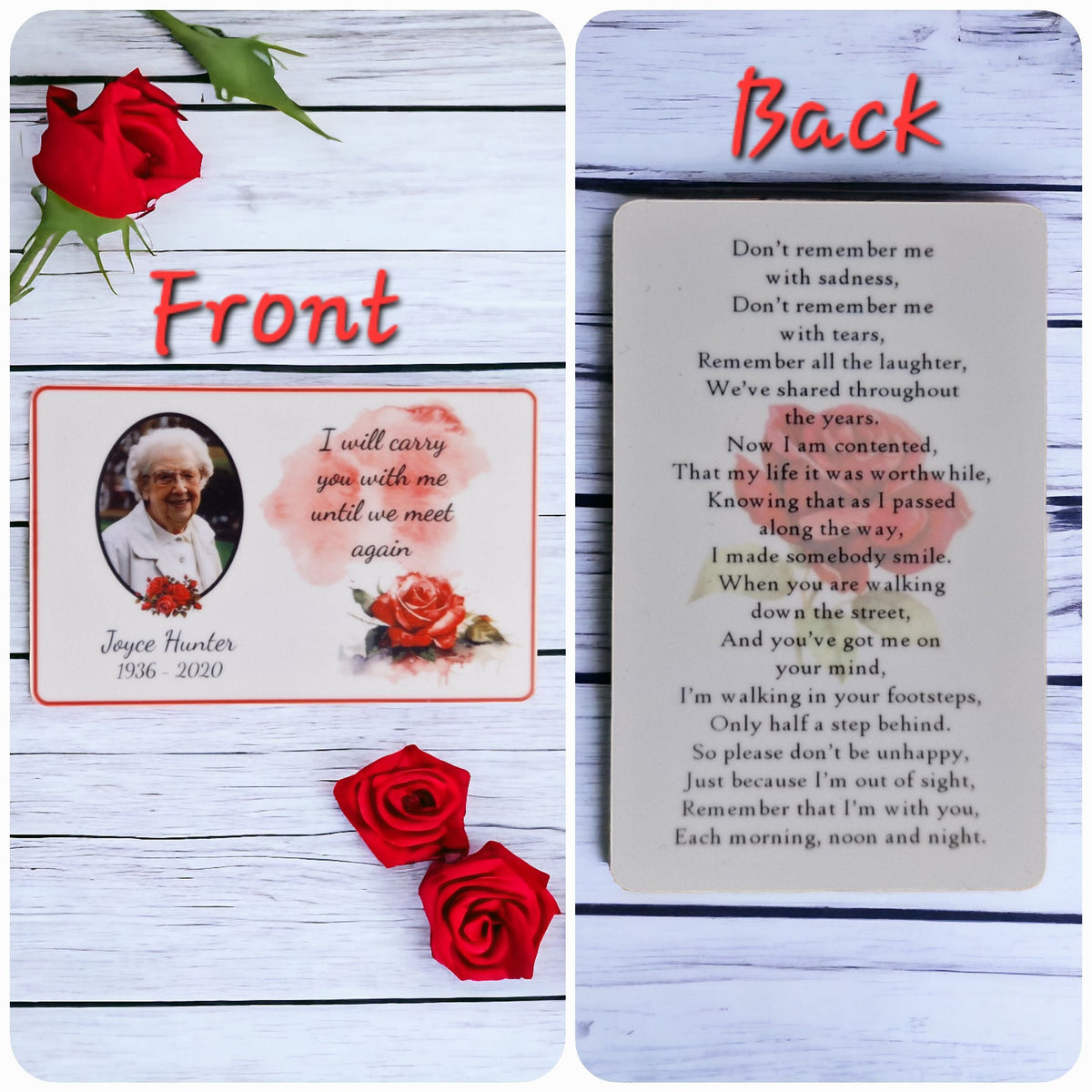 Personalised Memorial Wallet - Purse card - Funeral - Anniversary - Memory - Sentimental - Gift - Thoughtful -Present - Grave decor - Unique