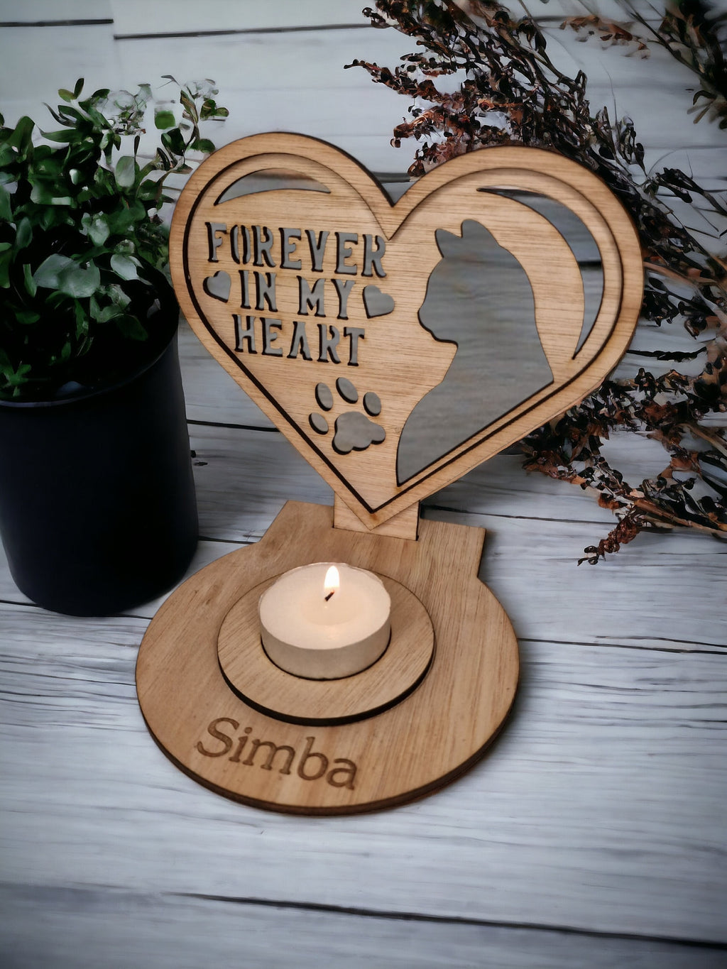 Personalised pet memorial candle holder - Stunning remembrance item - Display - Memories - Dog - Cat - Anniversary of death - Funeral - Urn