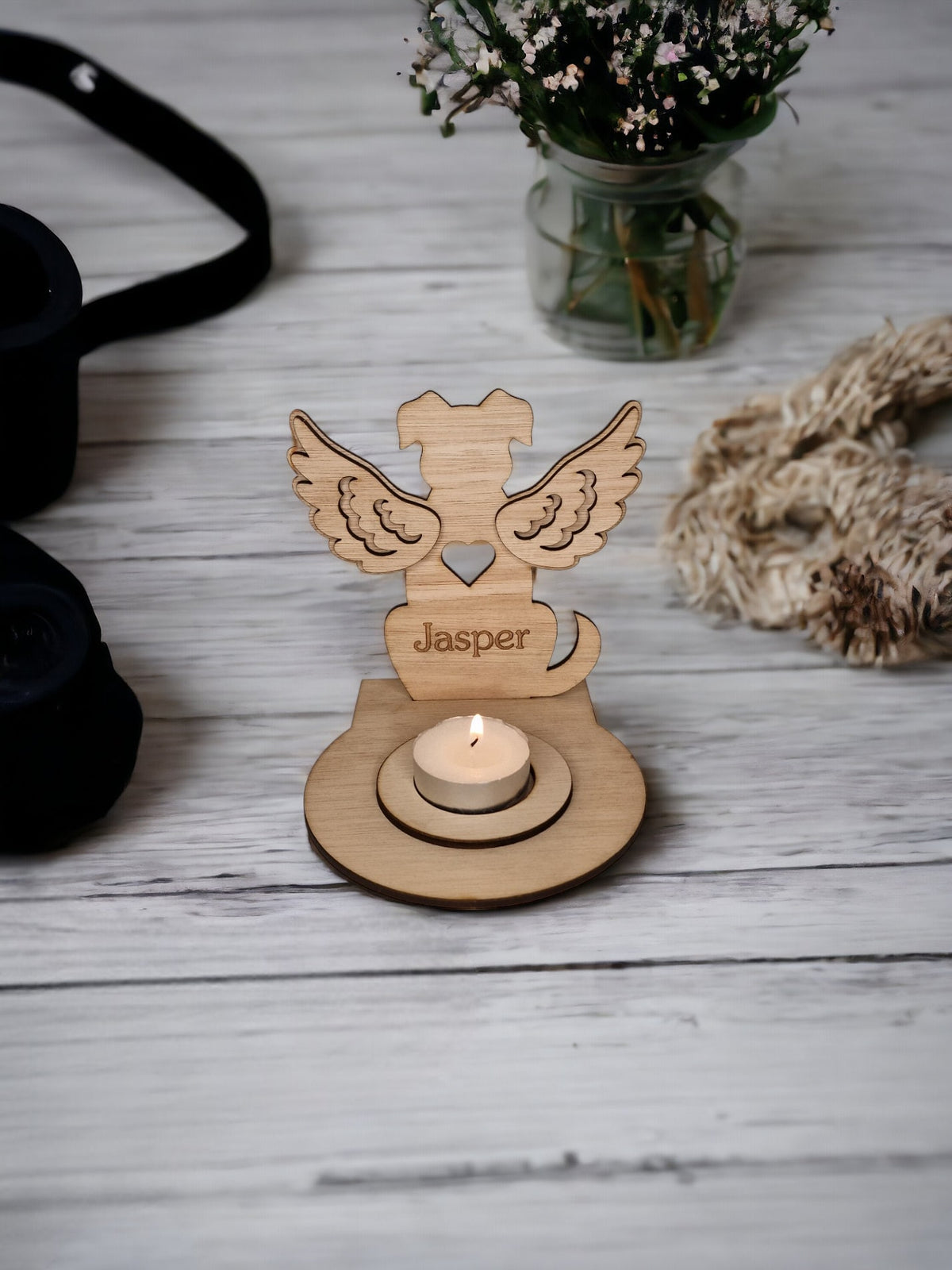 Personalised pet memorial candle holder - Stunning remembrance item - Display - Memories - Dog - Cat - Anniversary of death - Funeral - Urn