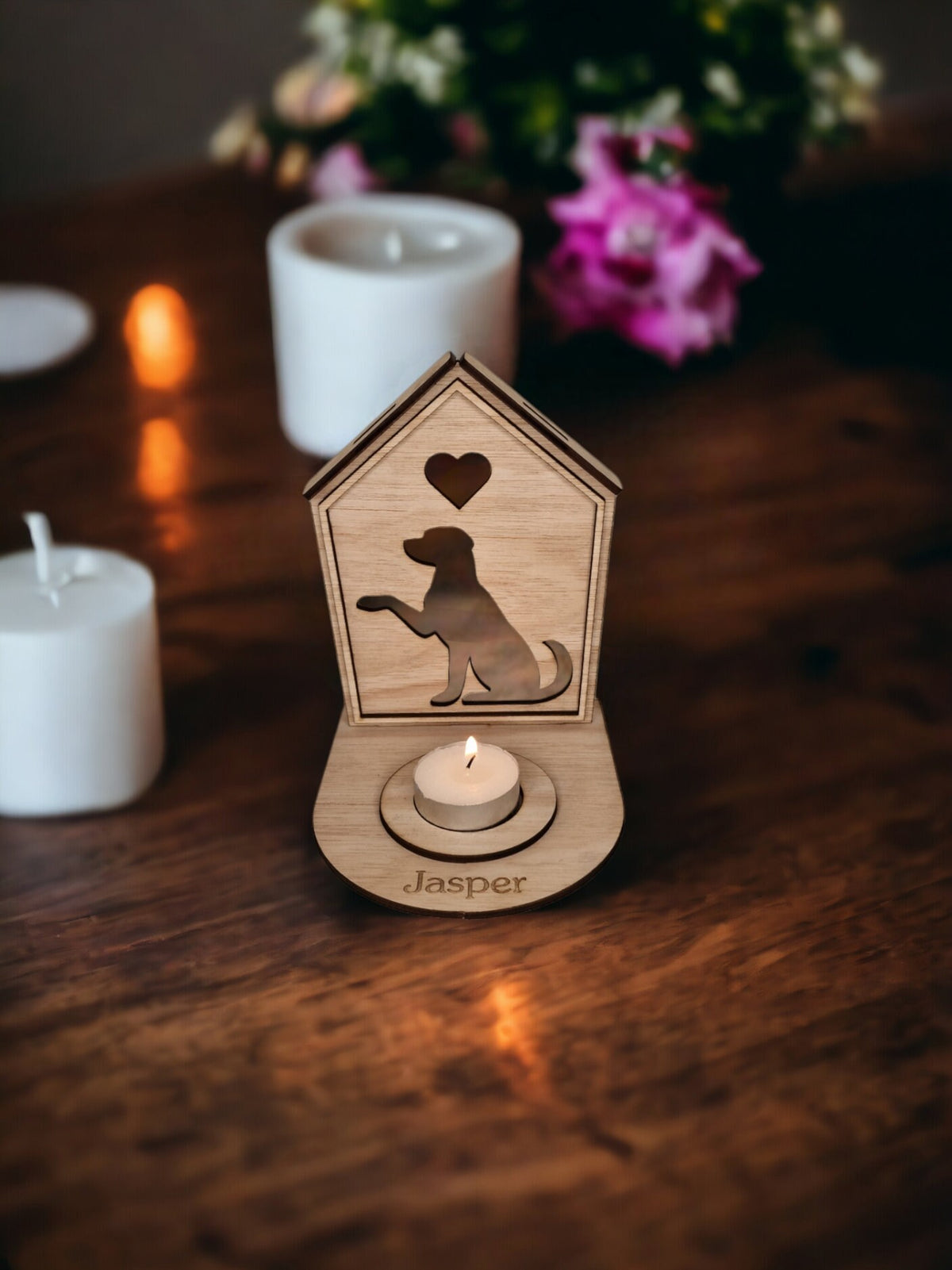 Personalised pet memorial candle holder - Stunning remembrance item - Display - Memories - Dog - Cat - Anniversary of death - Funeral - Urn