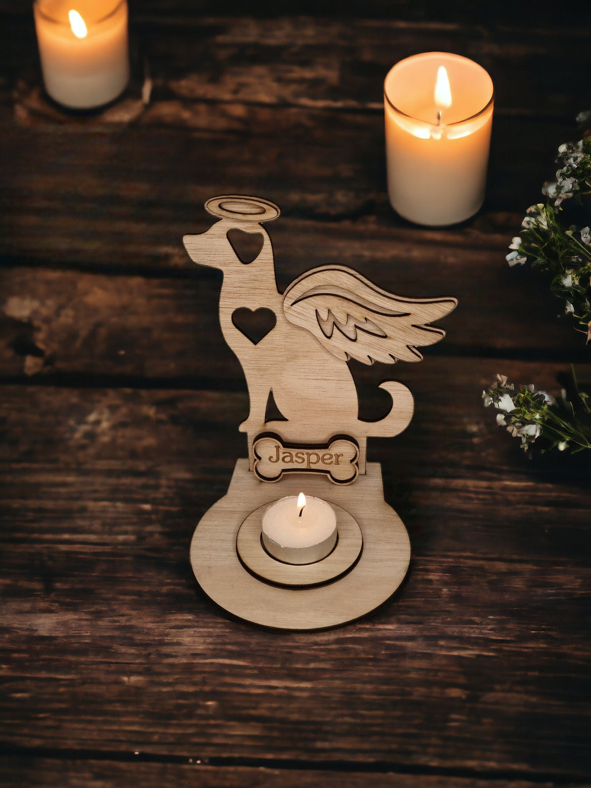Personalised pet memorial candle holder - Stunning remembrance item - Display - Memories - Dog - Cat - Anniversary of death - Funeral - Urn