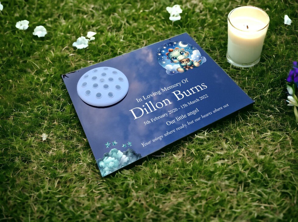 Personalised baby memorial grave marker - Dino design - Temporary headstone, outdoor - Anniversary - Child - Boy - Miscarriage - Angel