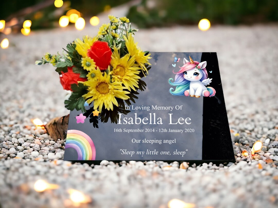 Personalised baby memorial grave marker - Unicorn design - Temporary headstone, outdoor - Anniversary - Child - Girl - Miscarriage - Angel