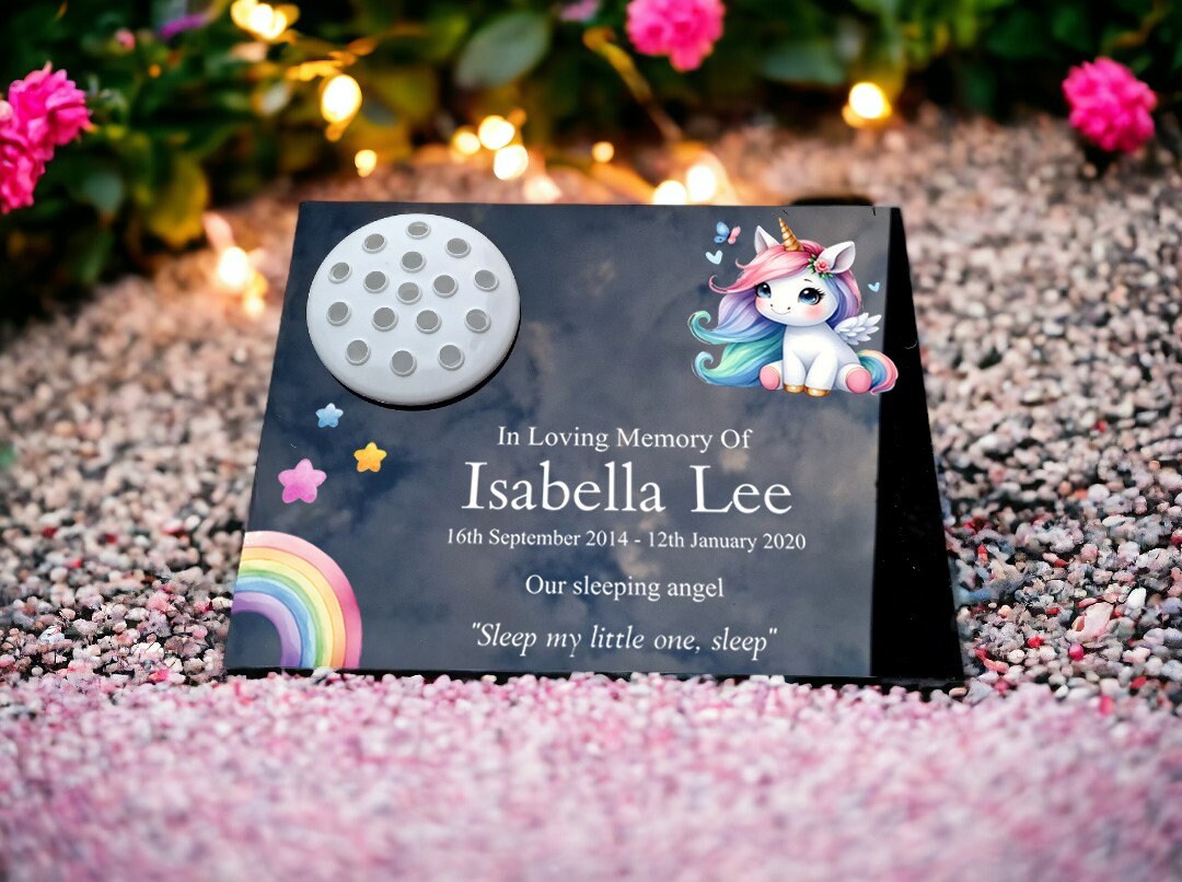 Personalised baby memorial grave marker - Unicorn design - Temporary headstone, outdoor - Anniversary - Child - Girl - Miscarriage - Angel