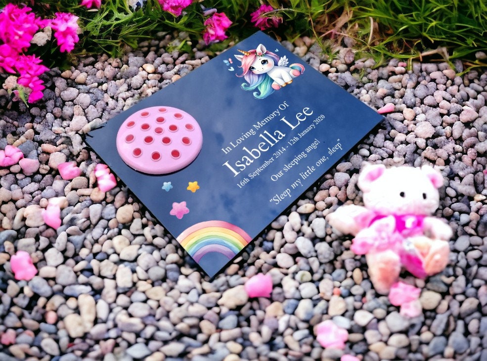 Personalised baby memorial grave marker - Unicorn design - Temporary headstone, outdoor - Anniversary - Child - Girl - Miscarriage - Angel
