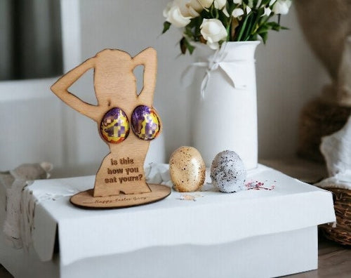 Adult Easter Gift - Personalised Novelty boobs egg holder - Funny, prank, joke, stand, valentines day, birthday present, hen, stag, adult