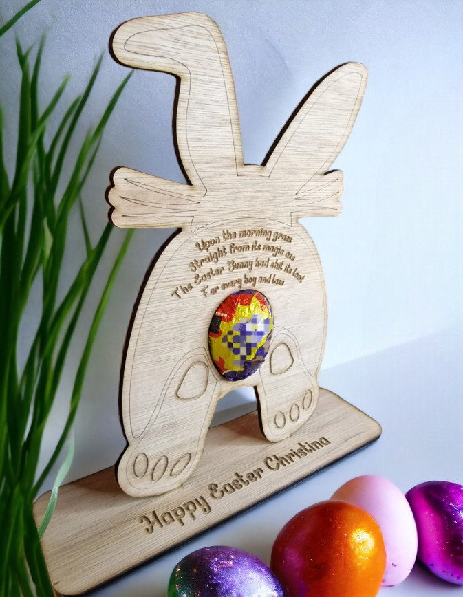 Adult Easter Gift!! Personalised Novelty bunny egg holder! Funny, prank, joke, stand, valentines day, birthday present, hen, stag, poem, poo