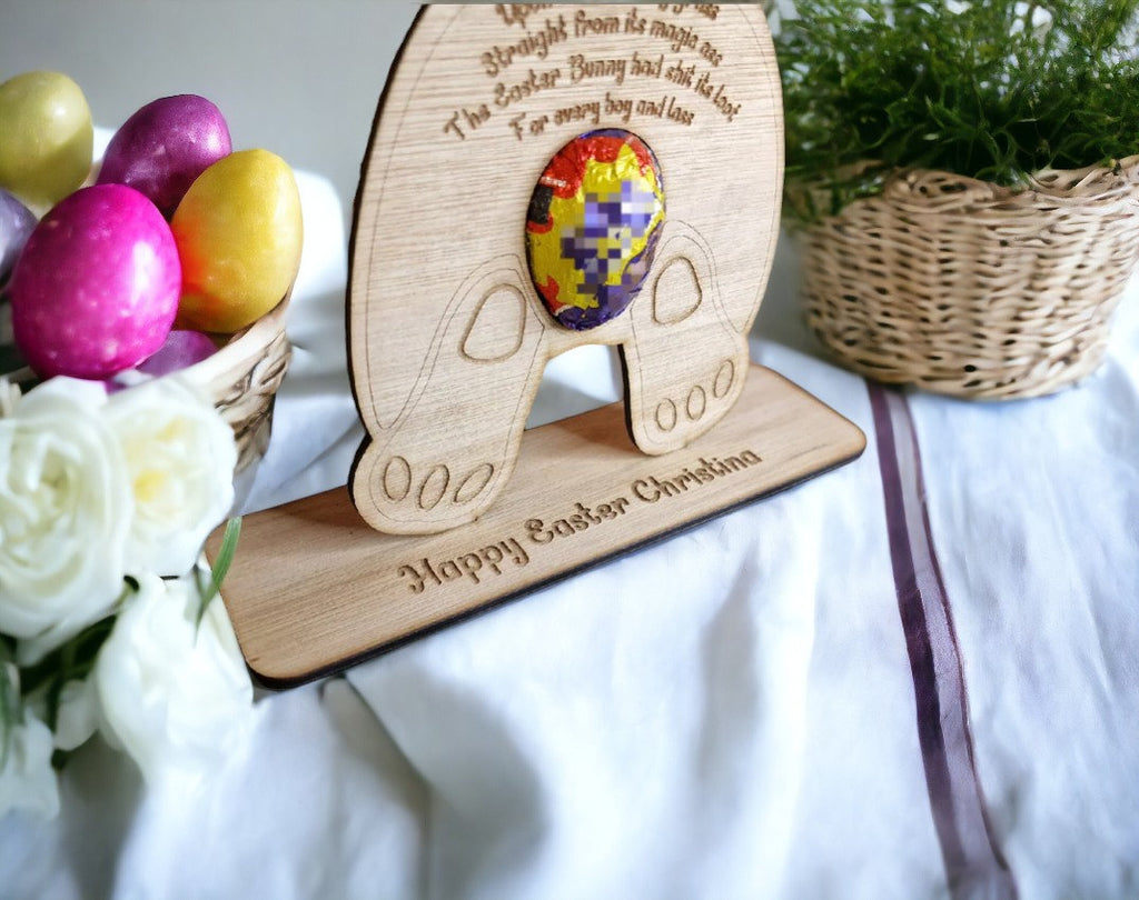 Adult Easter Gift!! Personalised Novelty bunny egg holder! Funny, prank, joke, stand, valentines day, birthday present, hen, stag, poem, poo