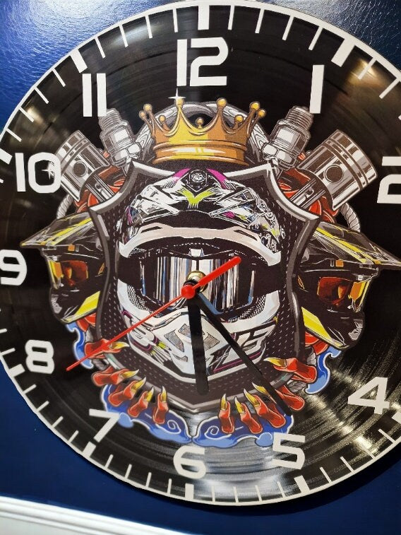 Moto cross Motorbike Clock - Offroad - Bike - Crosser - Scrambler - Display - Man Cave - Bar - Decor - made with re-purposed vinyl records