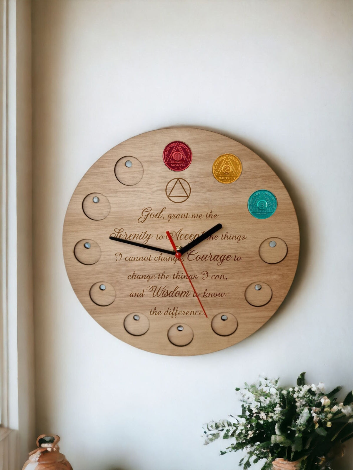 Serenity Prayer Recovery Token Display Clock - Chips - Personalized Serenity Prayer Recovery Chip Holder - AA display - Holder - Coin