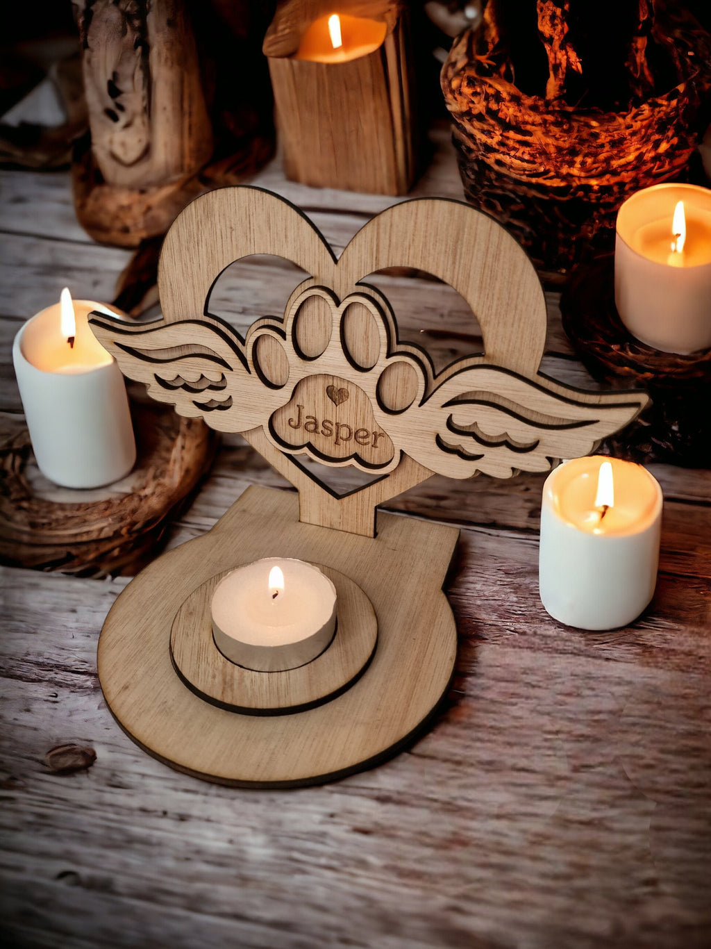 Personalised pet memorial candle holder - Stunning remembrance item - Display - Memories - Dog - Cat - Anniversary of death - Funeral - Urn