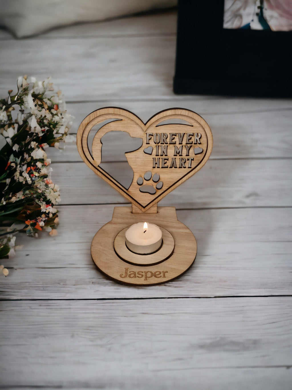 Personalised pet memorial candle holder - Stunning remembrance item - Display - Memories - Dog - Cat - Anniversary of death - Funeral - Urn