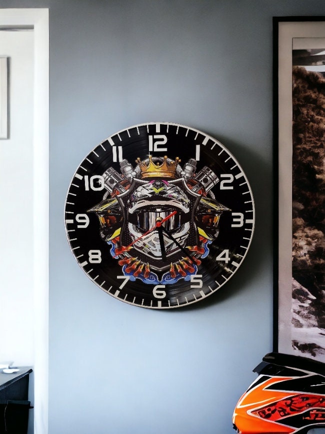Moto cross Motorbike Clock - Offroad - Bike - Crosser - Scrambler - Display - Man Cave - Bar - Decor - made with re-purposed vinyl records