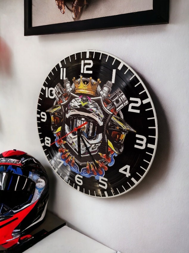 Moto cross Motorbike Clock - Offroad - Bike - Crosser - Scrambler - Display - Man Cave - Bar - Decor - made with re-purposed vinyl records
