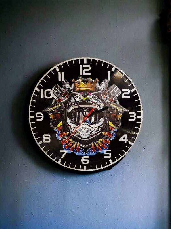 Moto cross Motorbike Clock - Offroad - Bike - Crosser - Scrambler - Display - Man Cave - Bar - Decor - made with re-purposed vinyl records