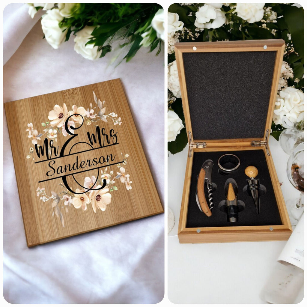 Personalised Mr & Mrs - Wedding - Wine Sommelier Set -Kit - Gift - Valentines - 5th Wood Anniversary - Bottle Opener - Wine - Prosecco