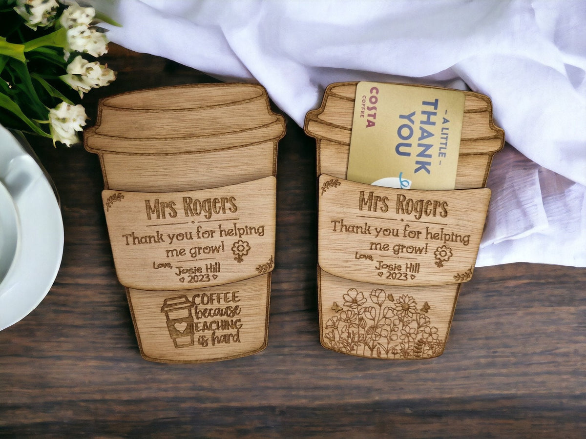 Personalised wooden gift card holder - Teacher thank you gift - graduation - Coffee - teaching - Voucher - end of term present