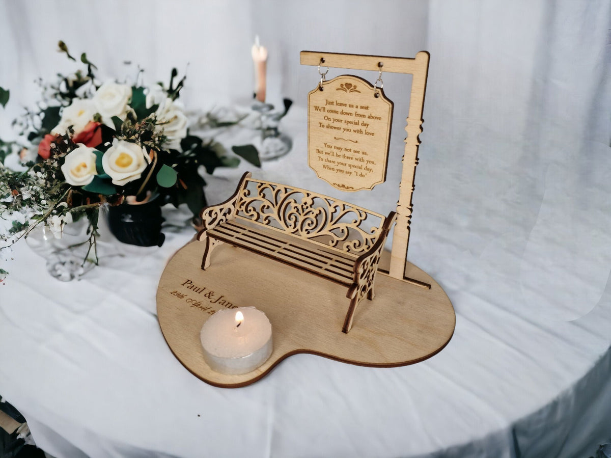 Personalised Wedding Memorial Centrepiece Candle Display - Bench - Save a seat - Wedding Decor - Bride - Groom - Keepsake - Remembrance