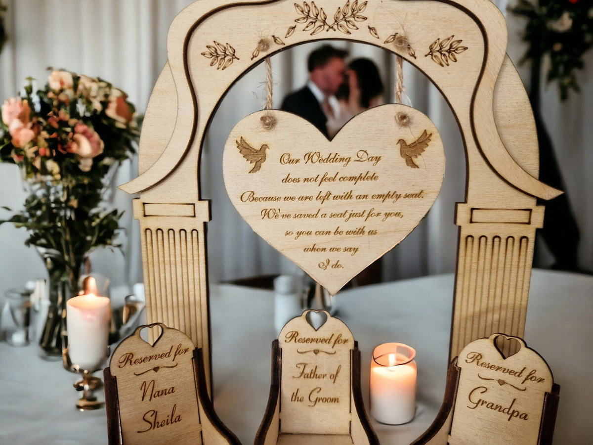 Personalised wedding memorial Display - Loved ones memory table - Centre piece - family - remember - heaven - Remembrance chairs - Keepsake