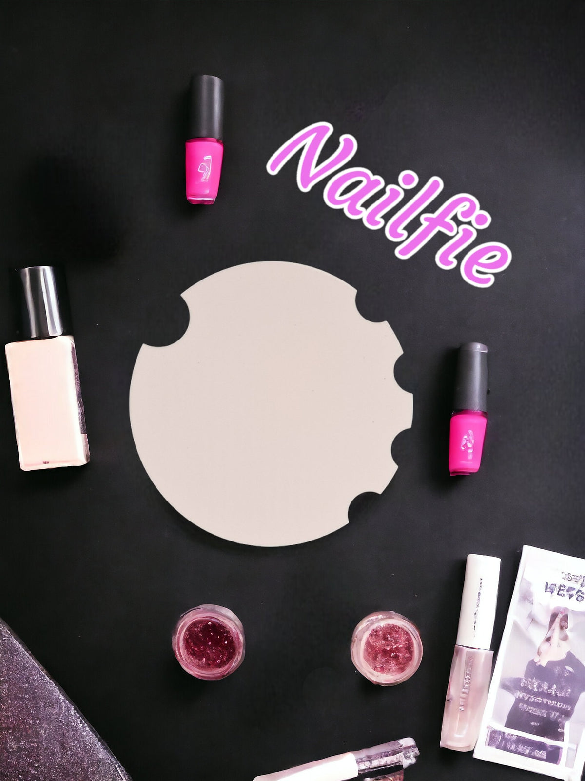 Acrylic Nailfie Nail Technician Prop - Acrylic Nail Prop Disc - Flat lay - Photo Prop - Salon Display - Accessory - Showcase - Varnish