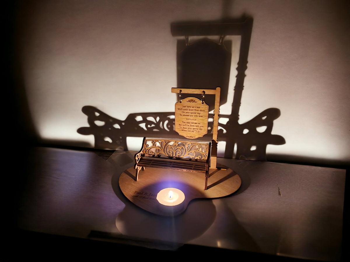 Personalised Wedding Memorial Centrepiece Candle Display - Bench - Save a seat - Wedding Decor - Bride - Groom - Keepsake - Remembrance