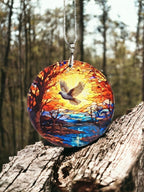 Glass Diamond Cut edge Flying Dove Hanging SunCatcher Ornament - Bauble - Decoration - Stocking filler - Stained Glass - Gift - Present