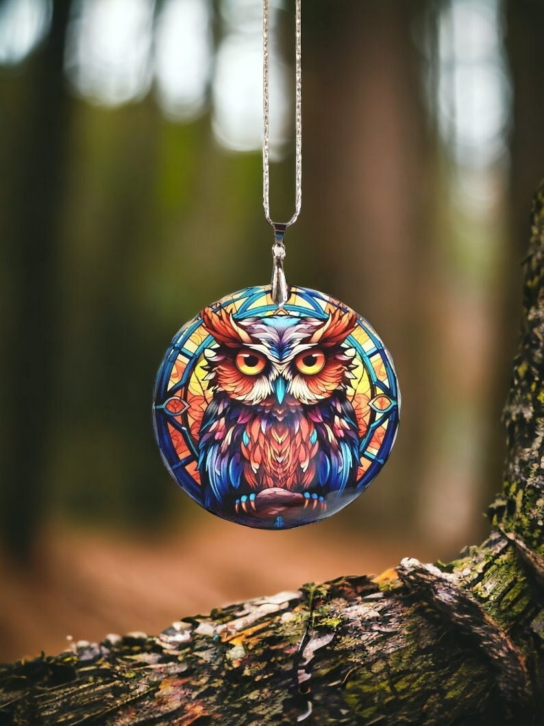 Glass Diamond Cut edge Owl Hanging SunCatcher Ornament - Bauble - Decoration - Stocking filler - Stained Glass - Gift - Present - Halloween