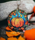 Glass Diamond Cut edge Pumpkin Hanging SunCatcher Ornament - Bauble - Decoration - Stocking filler - Stained Glass - Gift - Present - Hallo