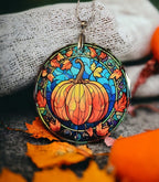 Glass Diamond Cut edge Pumpkin Hanging SunCatcher Ornament - Bauble - Decoration - Stocking filler - Stained Glass - Gift - Present - Hallo