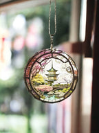 Glass Diamond Cut edge Japanese SunCatcher Ornament - Bauble - Decoration - Stocking filler - Stained Glass - Gift - Present - Pagoda - Koi