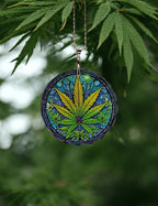 Glass Diamond Cut edge Leaf SunCatcher Ornament - Decoration - Stocking filler - Stained Glass - Gift Present - Marijuana - Weed - Cannabis