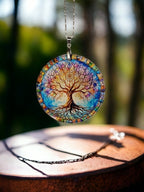 Glass Diamond Cut edge Tree of life SunCatcher Ornament - Bauble - Decoration - Stocking filler - Stained Glass - Gift - Present - Garden